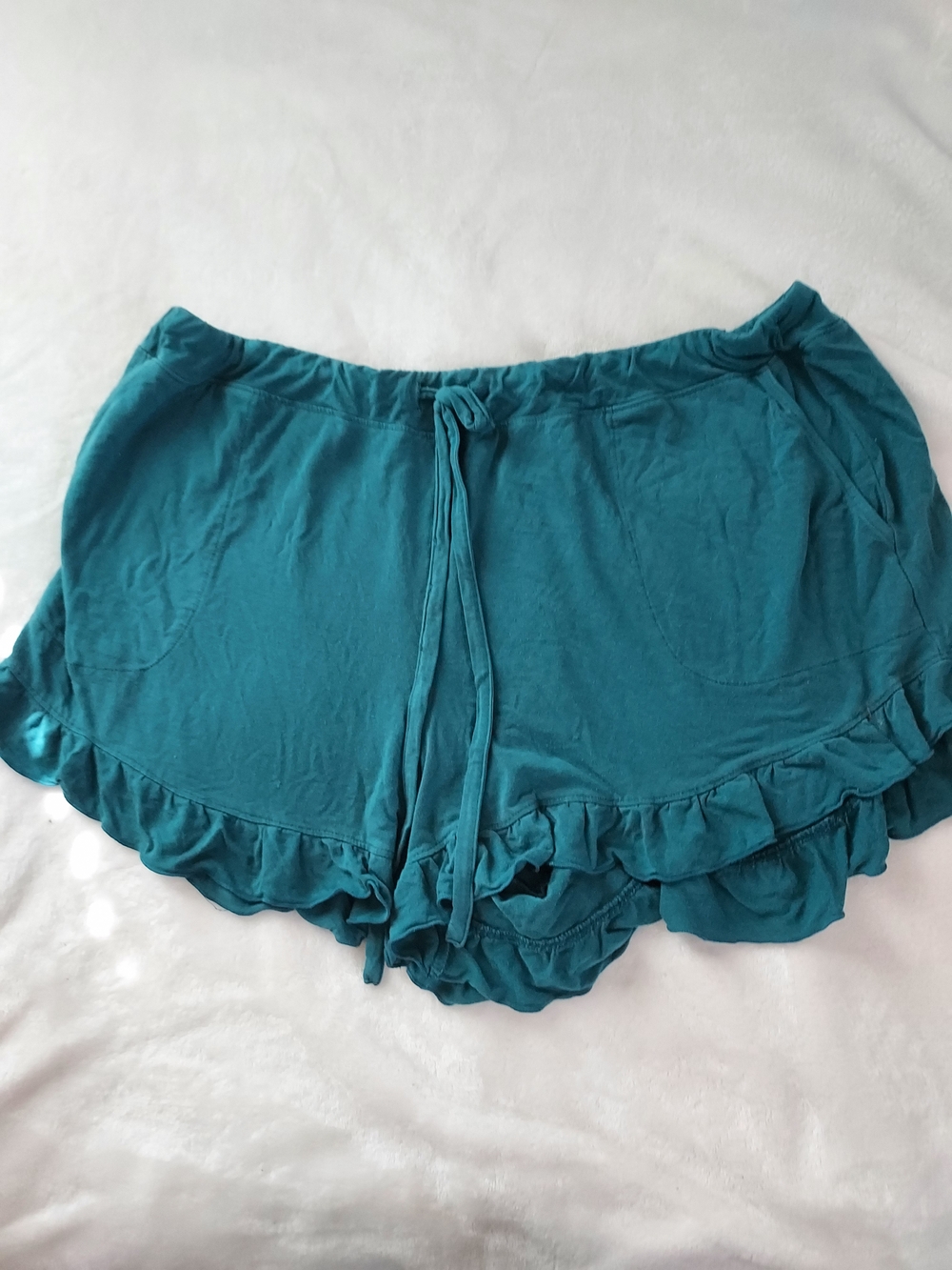 Soma Teal Green Rayon Loungewear Shorts with Ruffle Hem Comfy Relaxed